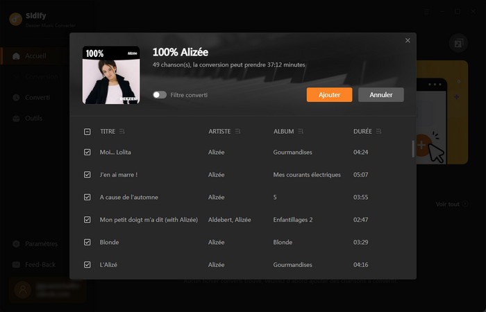 Ajoutez des musiques de Deezer