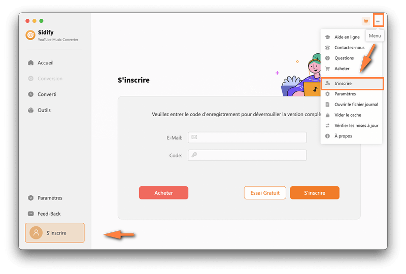 S'inscrire à Sidify YouTube Music Converter pour Mac
