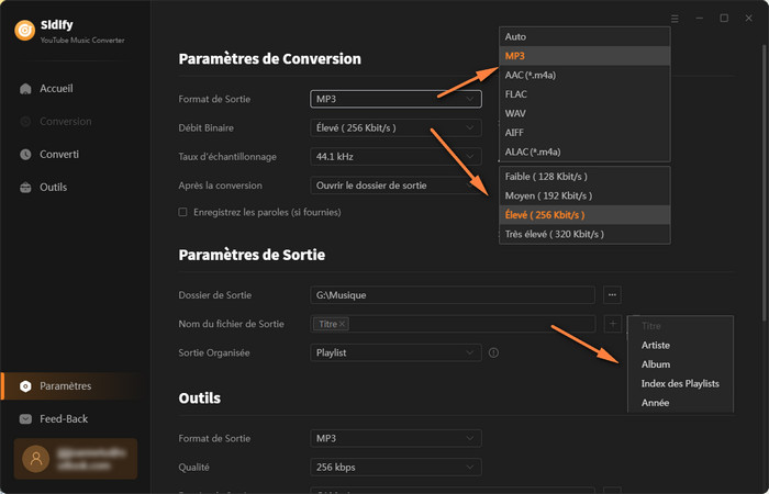Définissez le format de sortie en MP3