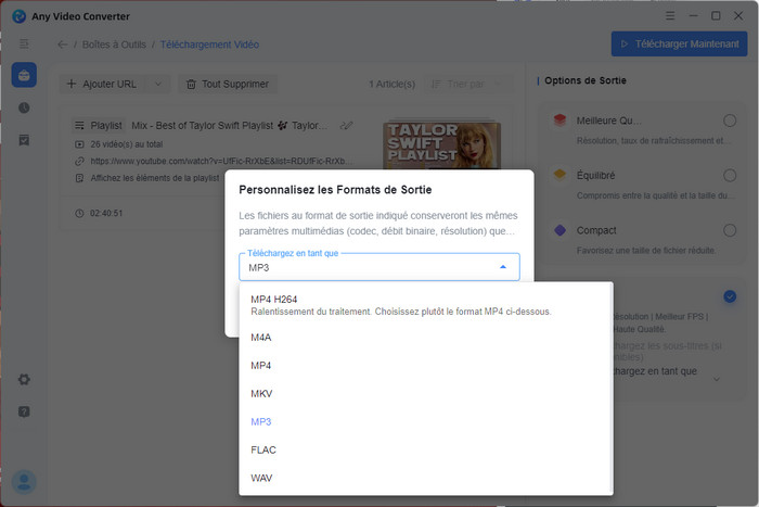 Choisissez le format MP3 pour le téléchargement