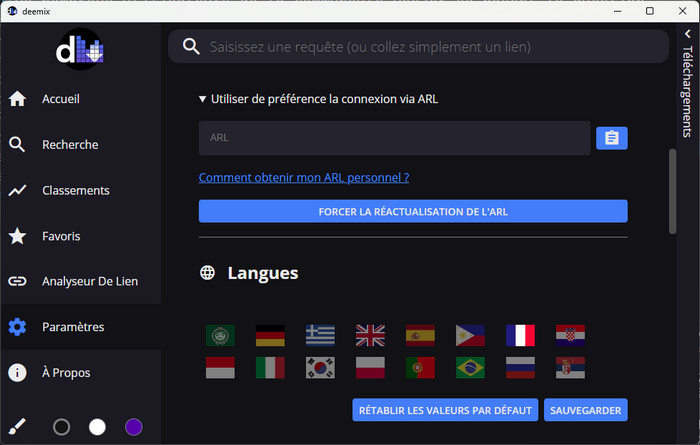 Collez ARL Deezer dans une application compatible