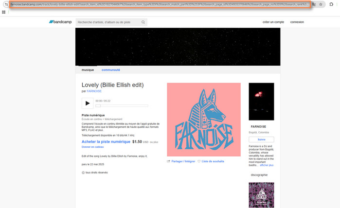Copiez l'URL Bandcamp