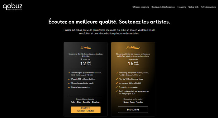 Forfait d'Abonnement pour Qobuz
