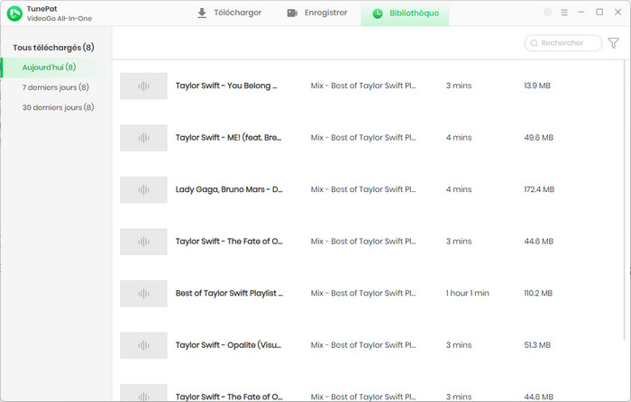 Historique des fichiers MP3 YouTube