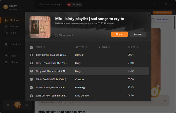 Télécharger de la musique depuis YouTube sur PC local