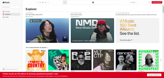 Interface Utilisateur d'Apple Music