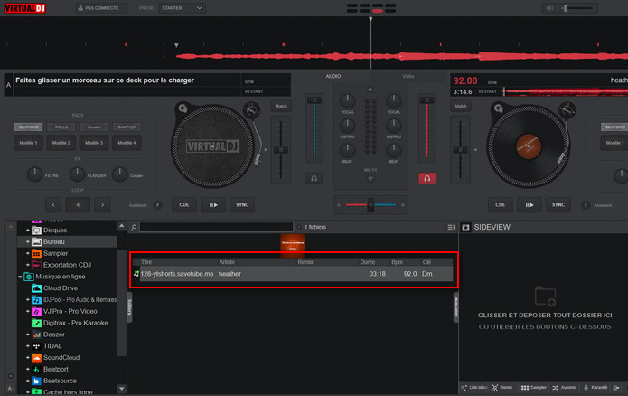 Importez un fichier audio téléchargé depuis YouZik dans Virtual DJ