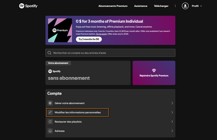 Modifiez les informations personnelles