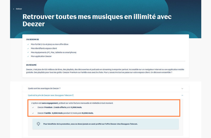 Obtenez Deezer Premium gratuitement avec Bouygues