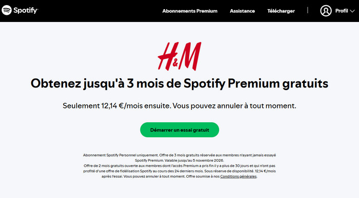 Obtenez jusqu'à 3 mois de Spotify Premium gratuits avec H&M
