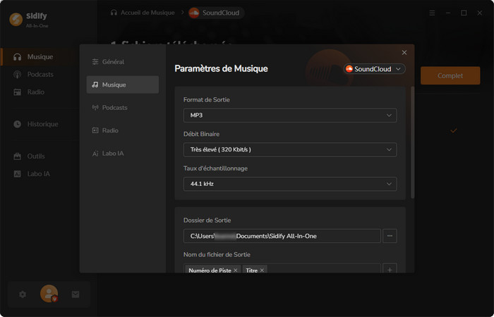 Choisissez le format audio
