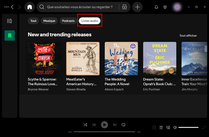 Recherchez des livres audio Spotify