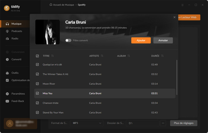 Ajoutez des morceaux ou des playlists en streaming