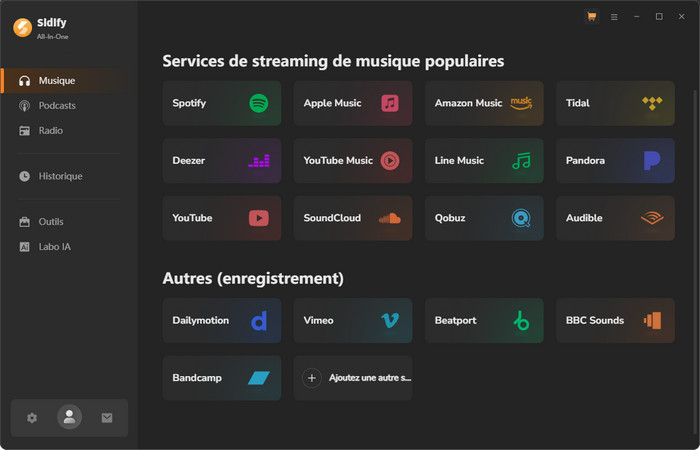 Interface principale de Sidify All-In-One
