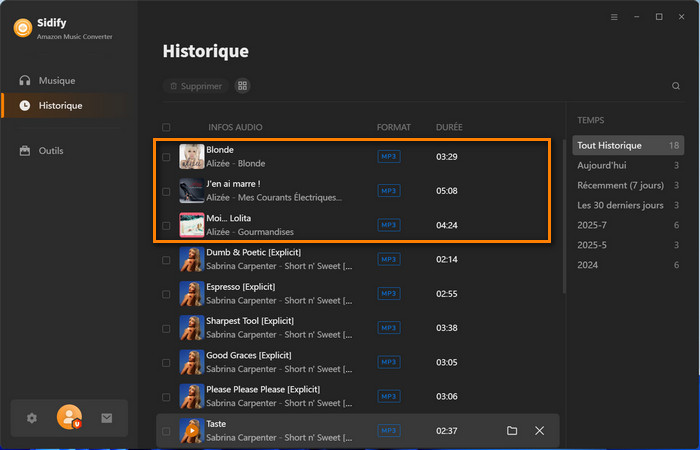 Vérifier l'historique des conversions