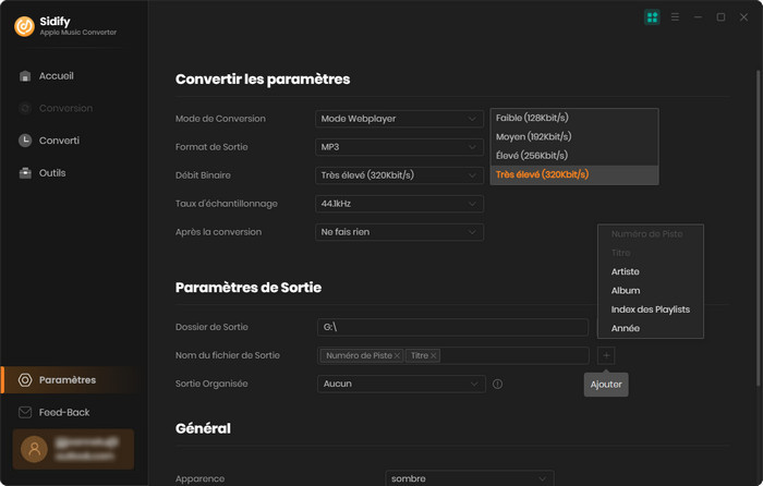 Définissez le format de sortie au format MP3
