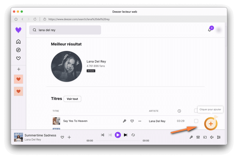 Cliquez pour ajouter de la musique Deezer