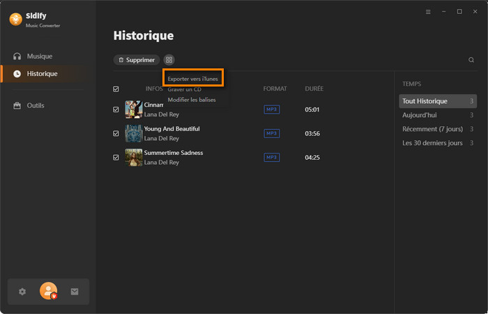 Exportez vers iTunes