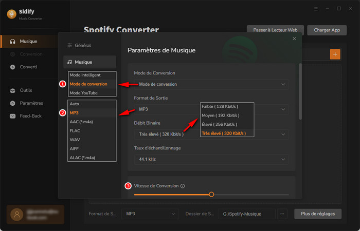 Ajustez les paramètres de sortie pour la musique Spotify
