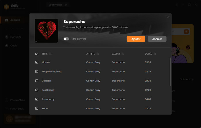 Importez les pistes vers Sidify Spotify Music Converter