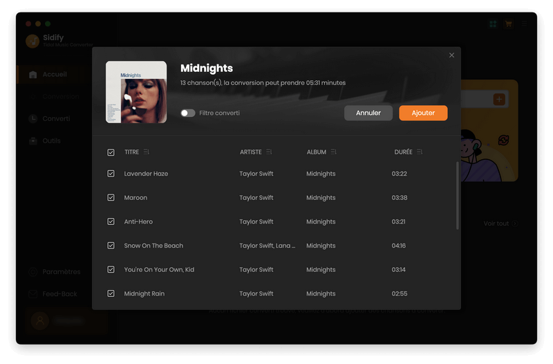 Importer des chansons à Tidal Music Converter